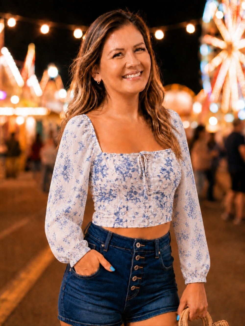 Joie floral linen blend cottagecore square neck milkmaid crop top